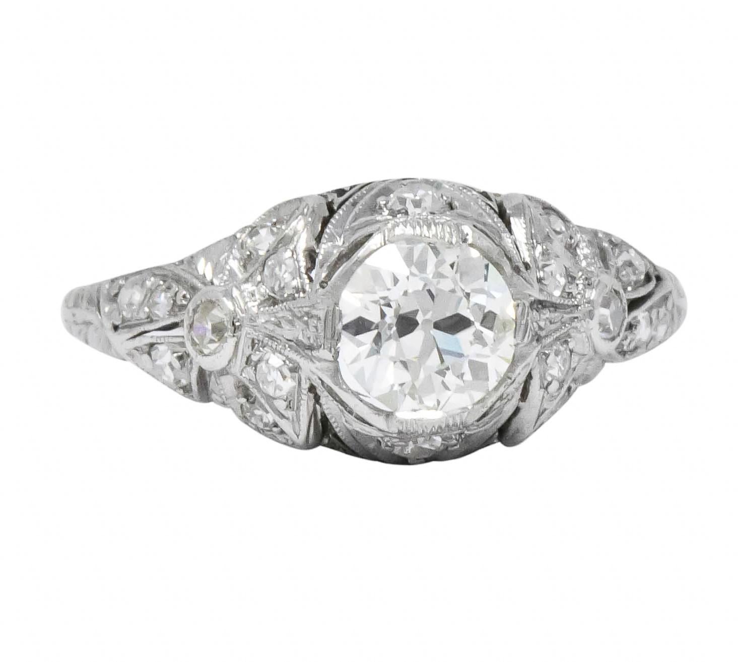 Edwardian 1.07 Carat Old European Cut Diamond Platinum Engagement Ring GIA