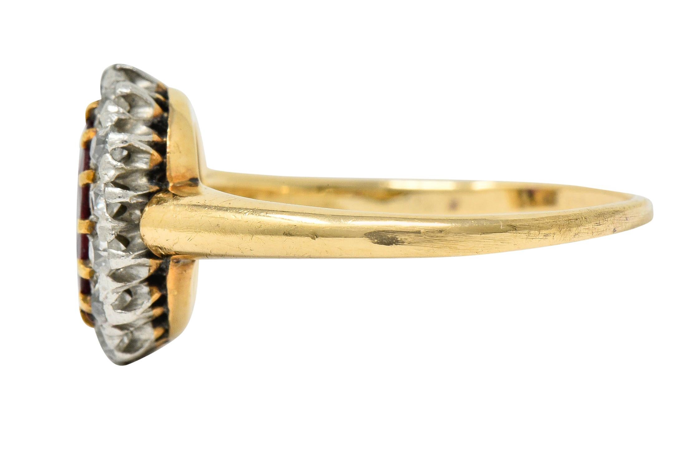 Women's or Men's Edwardian 1.08 Carat Ruby Diamond Platinum 14 Karat Gold Cluster Ring