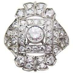 Edwardian 1.09 Carat Brilliant-Cut Diamond and Platinum Cocktail Ring