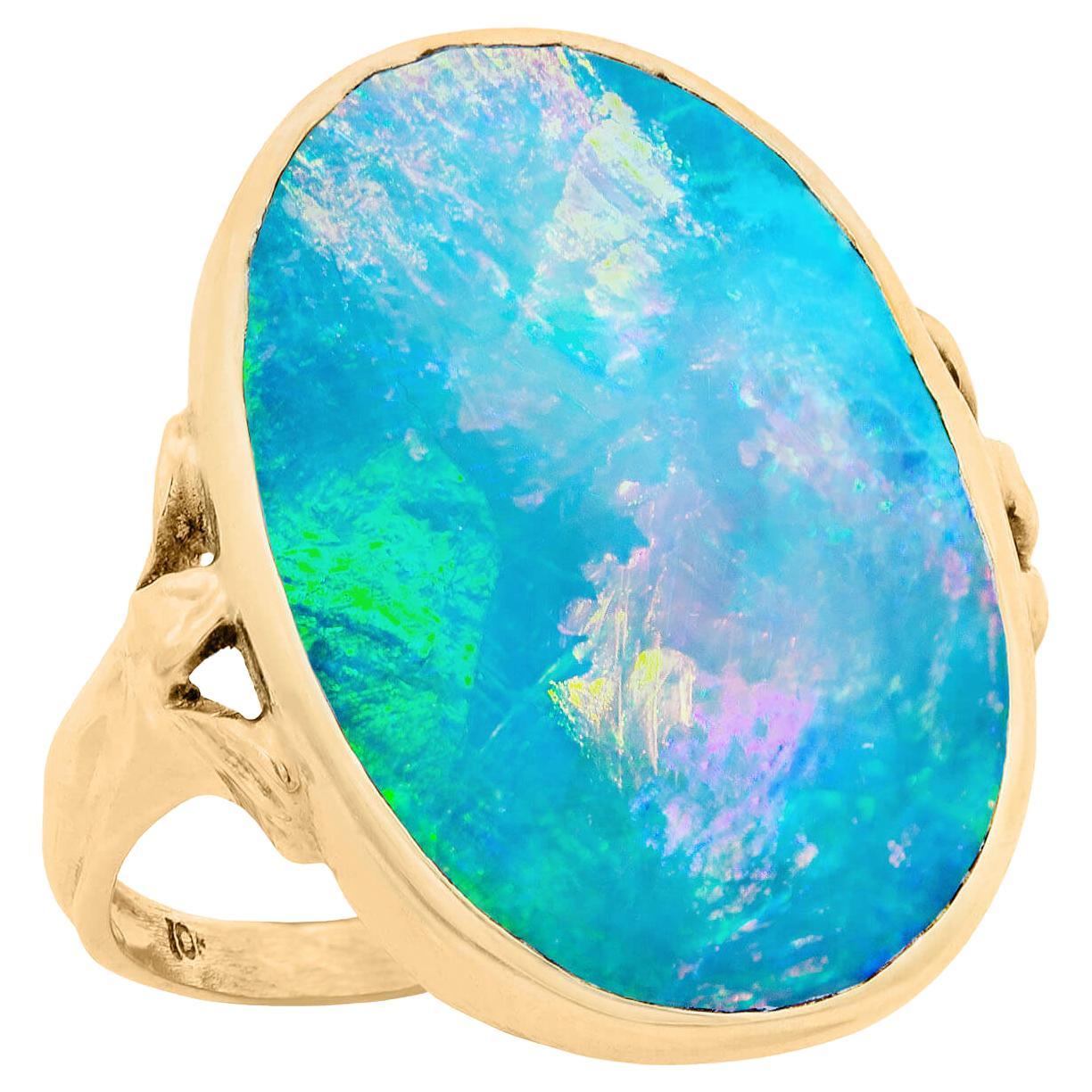 Edwardian 10k Australischer Schwarzer Opal Ring im Angebot