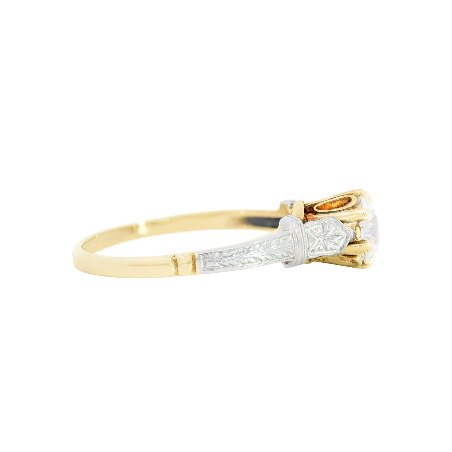 Edwardian 10k White and Yellow Gold Diamond Engagement Ring 0.59ct In Good Condition For Sale In Narberth, PA
