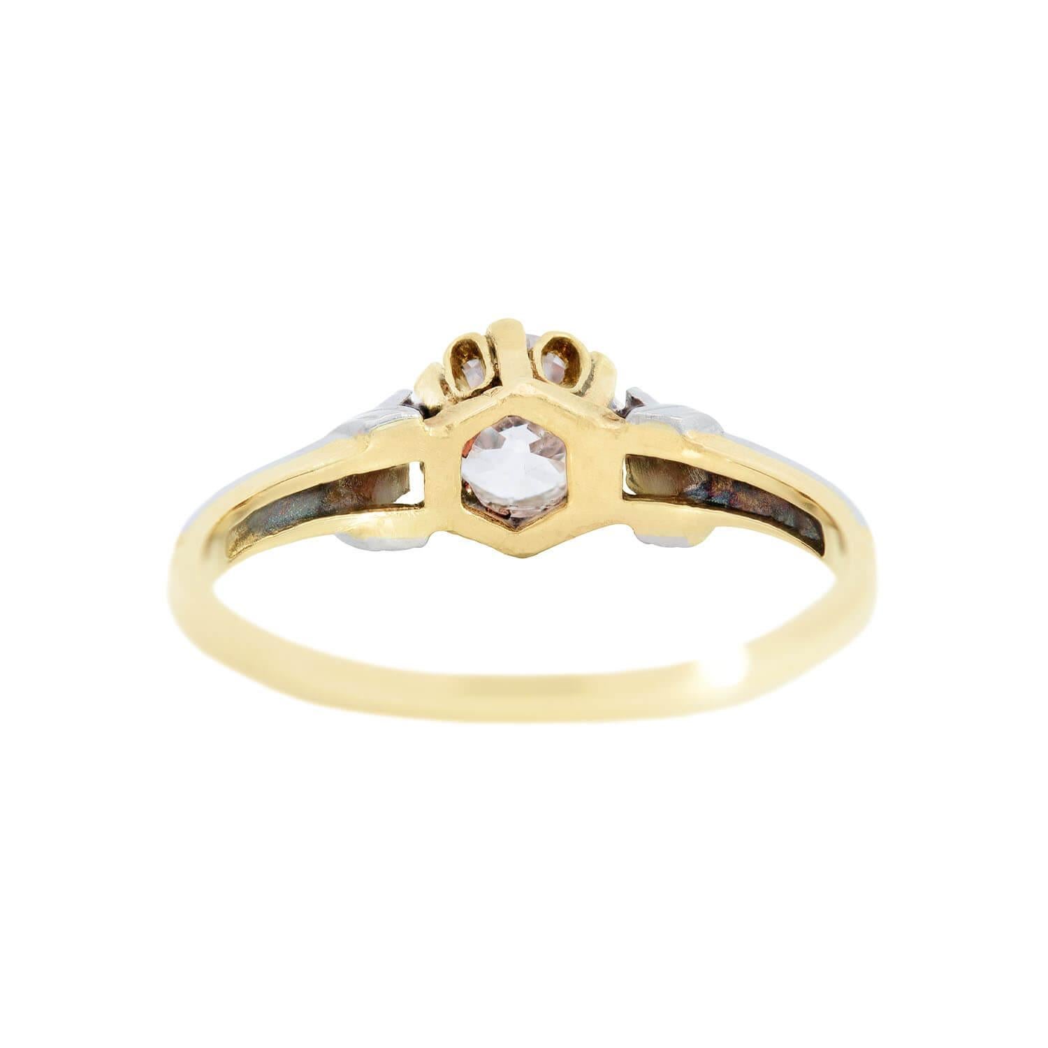 Edwardian 10k White and Yellow Gold Diamond Engagement Ring 0.59ct For Sale 1