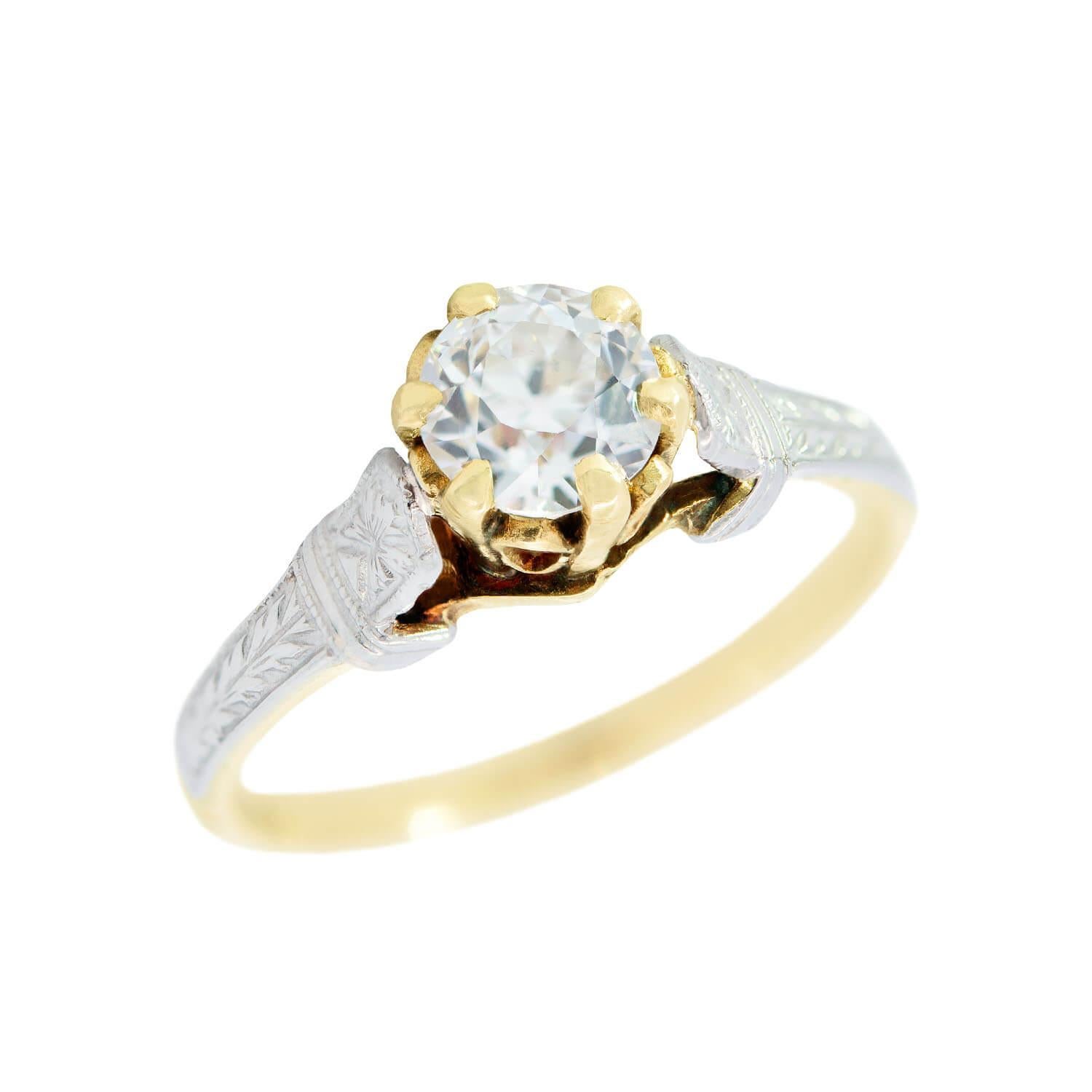 Edwardian 10k White and Yellow Gold Diamond Engagement Ring 0.59ct For Sale
