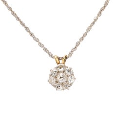 Collana floreale edoardiana con diamante da 1,10 carati, 14k e platino