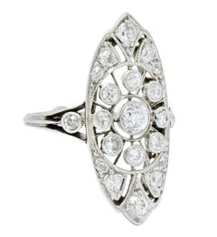 Edwardian 1.10 Carat Diamond Platinum Dinner Navette Ring