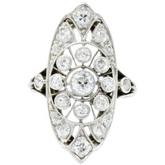 Edwardian 1.10 Carat Diamond Platinum Dinner Navette Ring