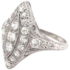 Edwardian 1.10 Carat Platinum Diamond Filigree Cocktail Ring