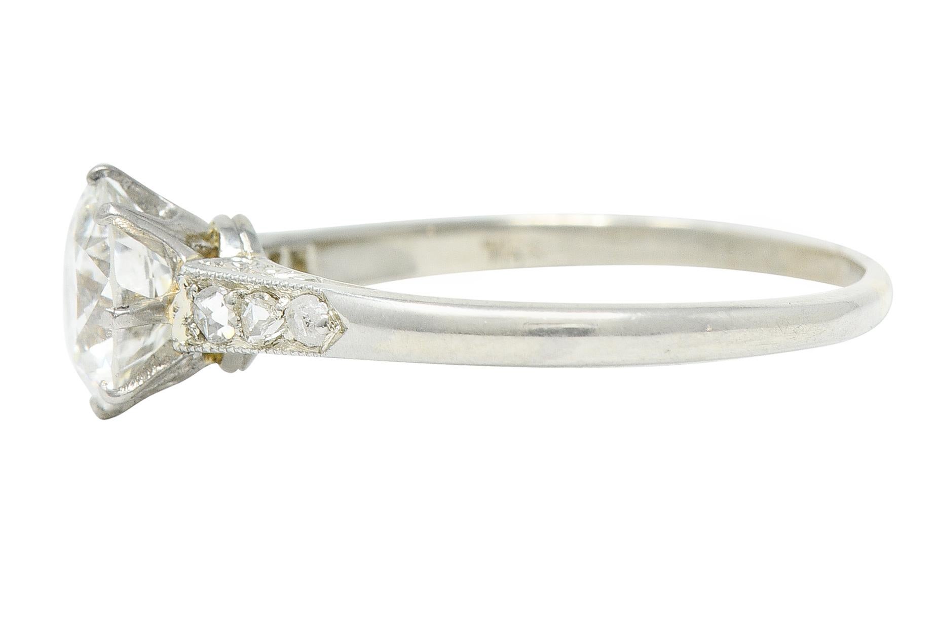 Edwardian 1.10 Carats Diamond Platinum Solitaire Engagement Ring In Excellent Condition In Philadelphia, PA