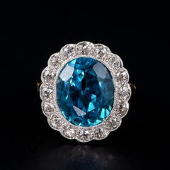 Edwardian 11.05 Ct natural blue zircon and diamond ring