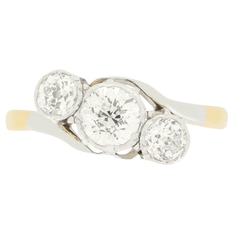 Edwardian 1.10ct Diamond Three Stone Twist Ring, c.1910s
