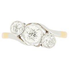 Edwardian 1.10ct Diamond Three Stone Twist Ring, c.1910s