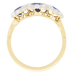 Edwardian 1.10ct Sapphire and Diamond Trilogy Halo Ring, c.1910s