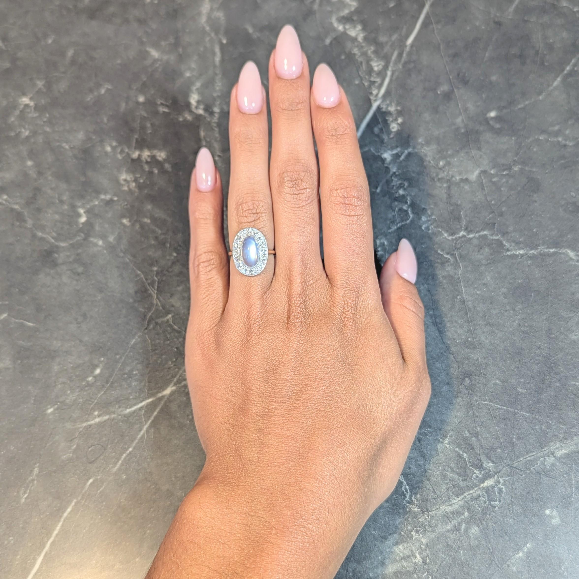 Old European Cut Edwardian 1.12 CTW Moonstone Diamond Platinum 14 Karat Gold Antique Halo Ring For Sale
