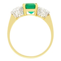 Edwardian 1.14ct Columbian Emerald & Diamond Three Stone Ring, c.1910s