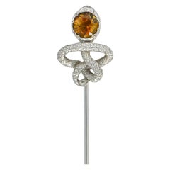 Edwardian 1.15 Carat Tourmaline Platinum Intertwined Snake Stickpin