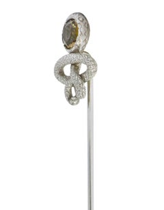 Edwardian 1.15 Carat Tourmaline Platinum Intertwined Snake Stickpin