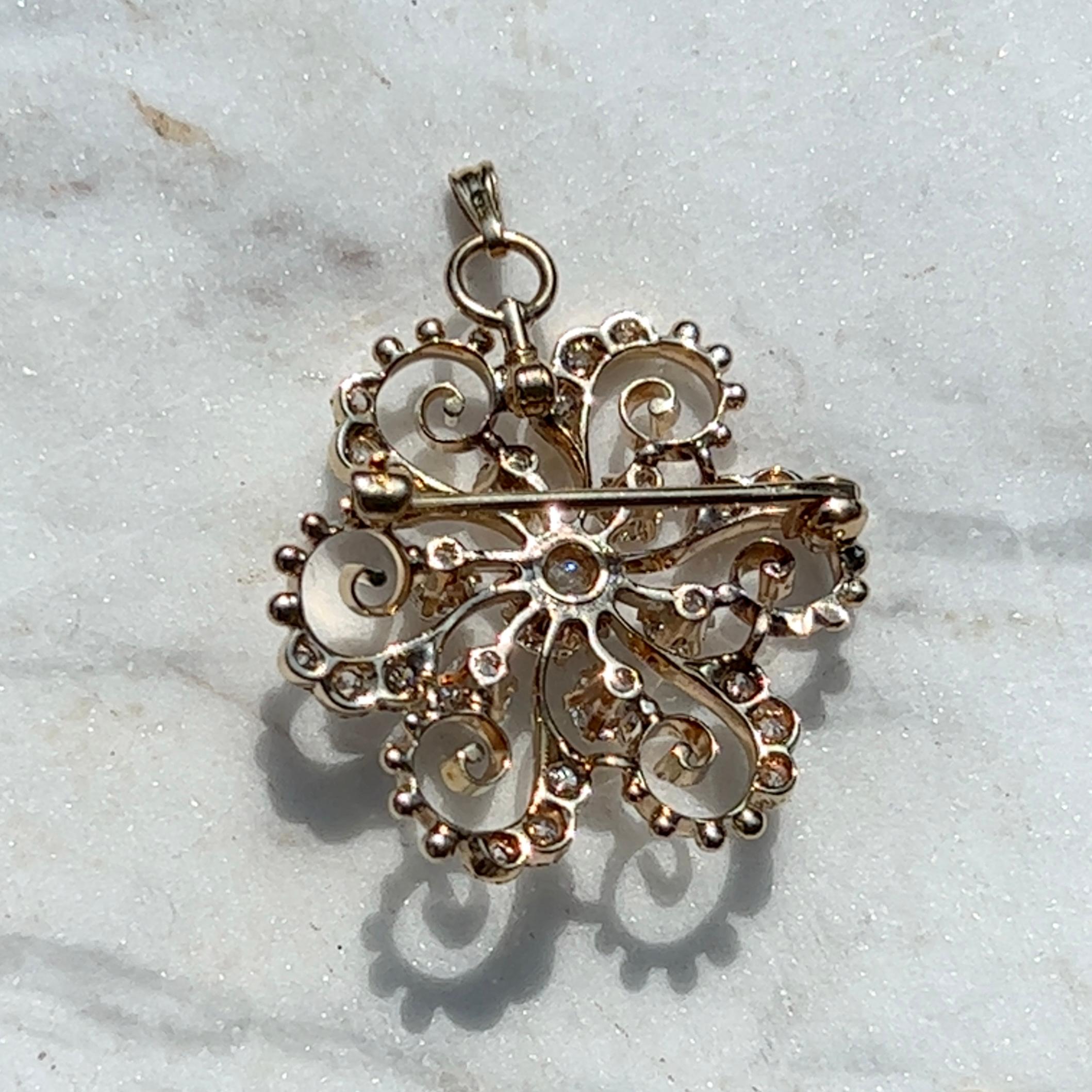 Edwardian 1.15CTW Old European Cut Diamond Pendant/Pin in 14K Gold  In Good Condition In Towson, MD