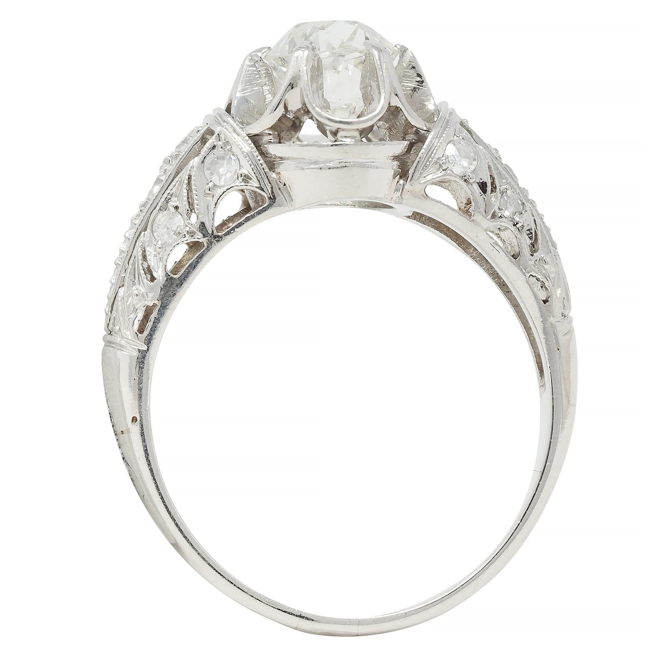 Edwardian 1.16 CTW Old Mine Cut Diamond Platinum Buttercup Engagement Ring For Sale 4