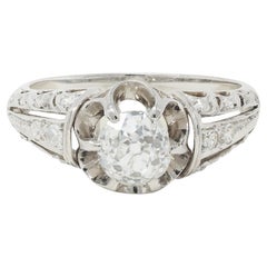 Antique Edwardian 1.16 CTW Old Mine Cut Diamond Platinum Buttercup Engagement Ring