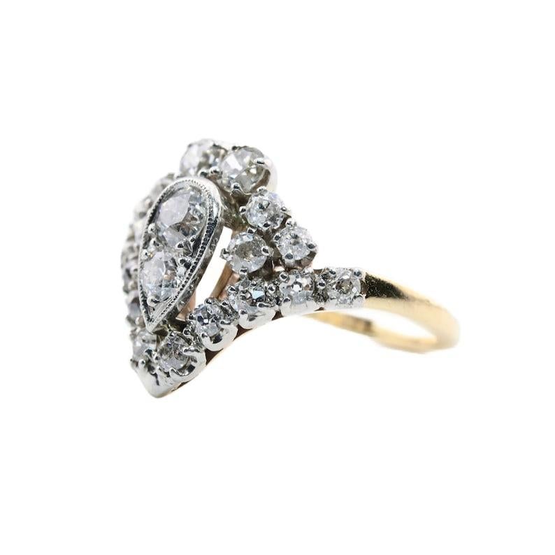 Old Mine Cut Edwardian 1.16ctw Old Mine Diamond Cluster Ring in 14K Yellow Gold, Platinum For Sale