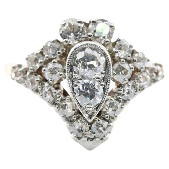 Edwardian 1.16ctw Old Mine Diamond Cluster Ring in 14K Yellow Gold, Platinum For Sale