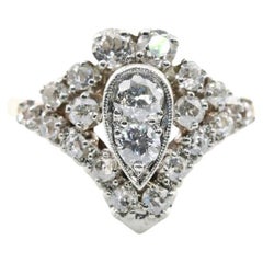 Antique Edwardian 1.16ctw Old Mine Diamond Cluster Ring in 14K Yellow Gold, Platinum