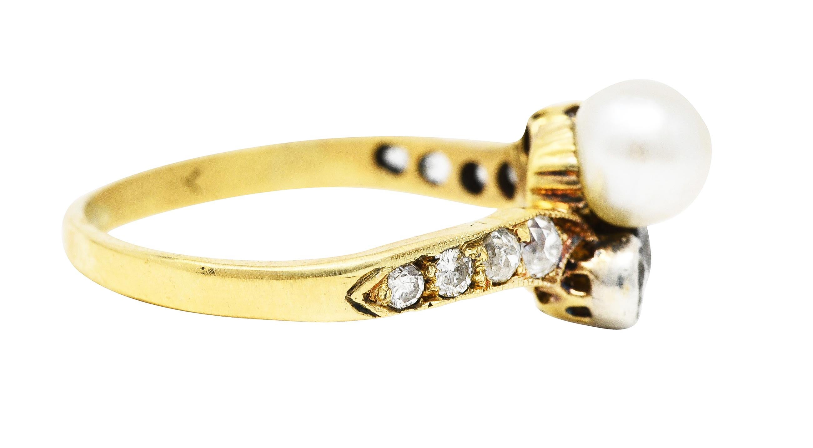 Old Mine Cut Edwardian 1.18 Carats Diamond Pearl Platinum-Topped 18 Karat Gold Cluster Ring