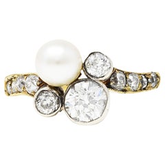 Edwardian 1.18 Carats Diamond Pearl Platinum-Topped 18 Karat Gold Cluster Ring