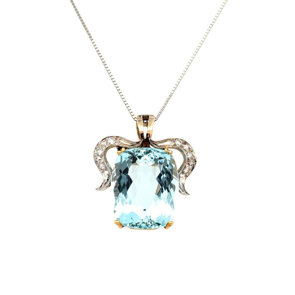 Edwardian 12 Karat Aquamarin Diamant Palladium auf Gold Anhänger Halskette (Gemischter Schliff) im Angebot