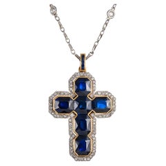 Antique Edwardian 12 Carat “No Heat” Sapphire and Diamond Cross