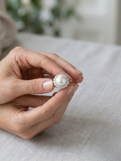 Edwardian 12 MM. Mabe Split Pearl 1.60 Ct Diamond Engagement Ring