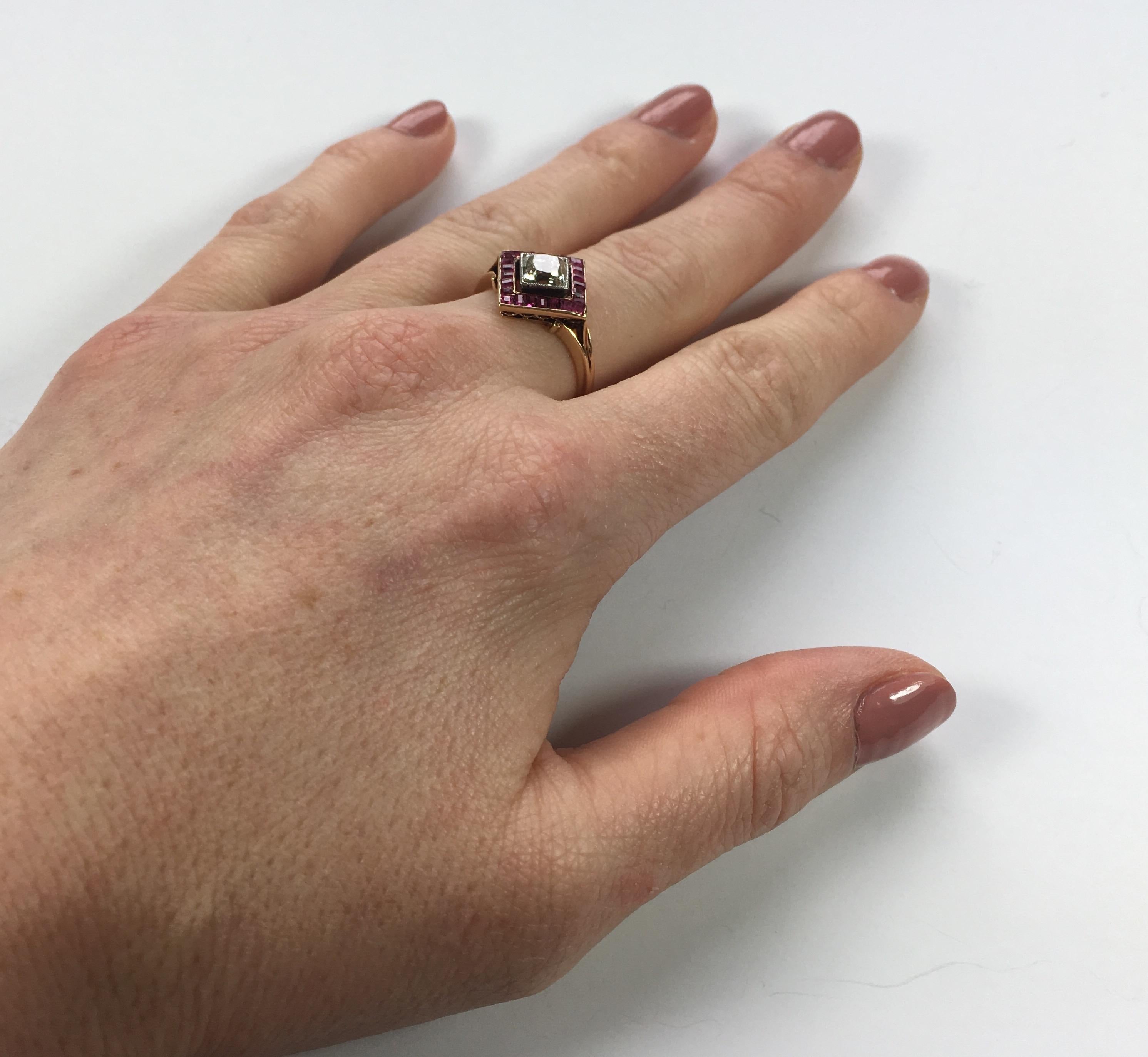 Edwardian 1.20 Carat Diamond Ruby Ring For Sale 5
