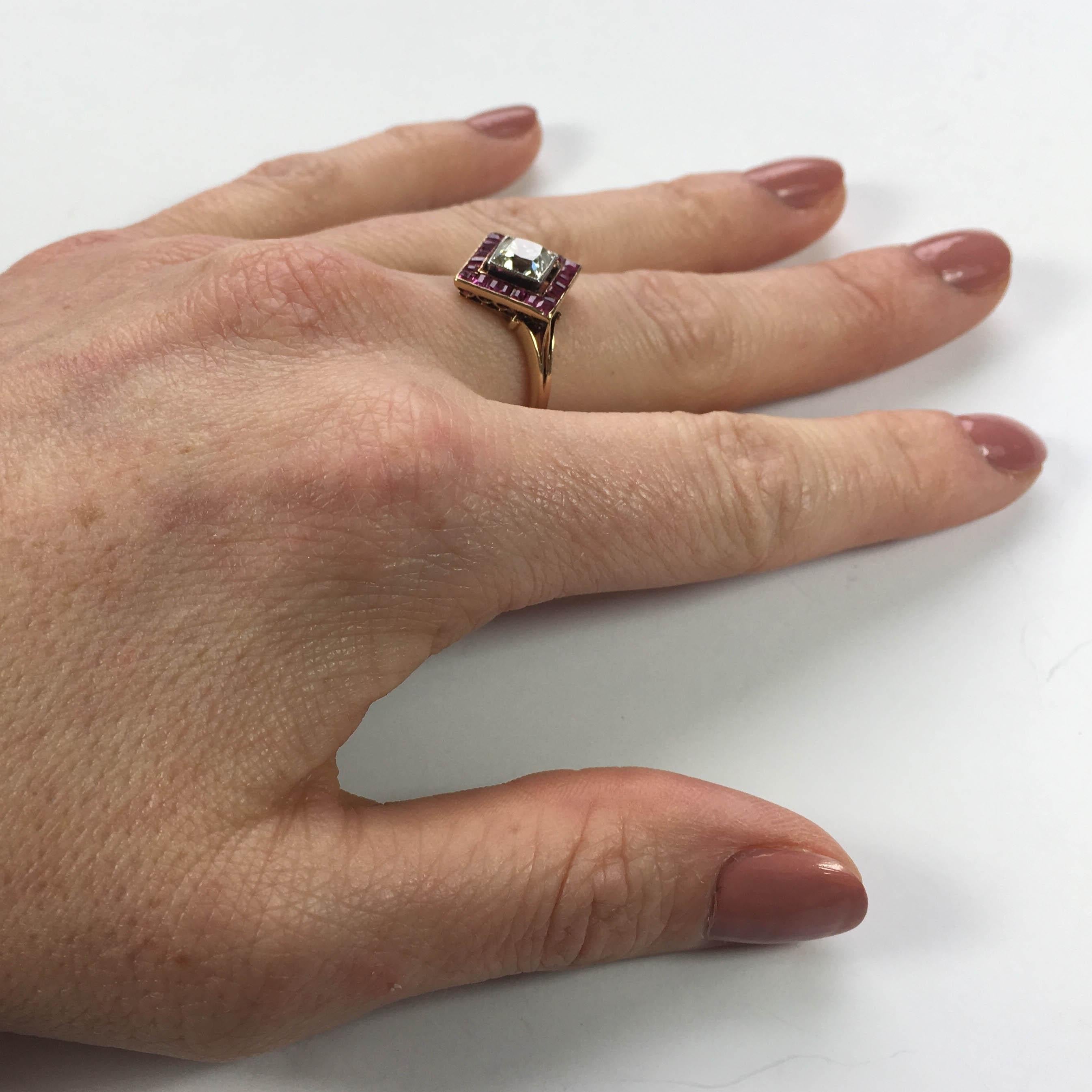 Edwardian 1.20 Carat Diamond Ruby Ring For Sale 6