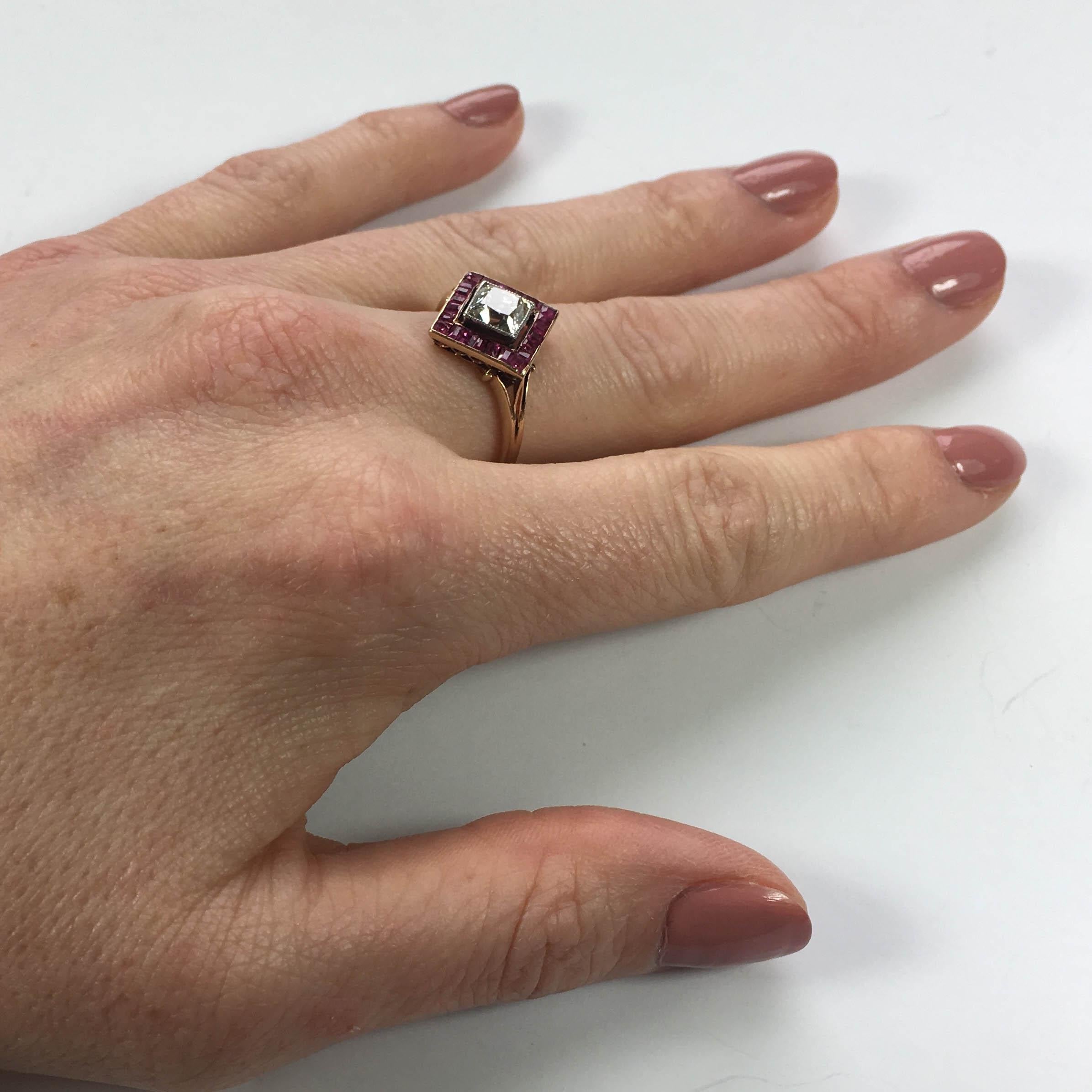Edwardian 1.20 Carat Diamond Ruby Ring For Sale 7