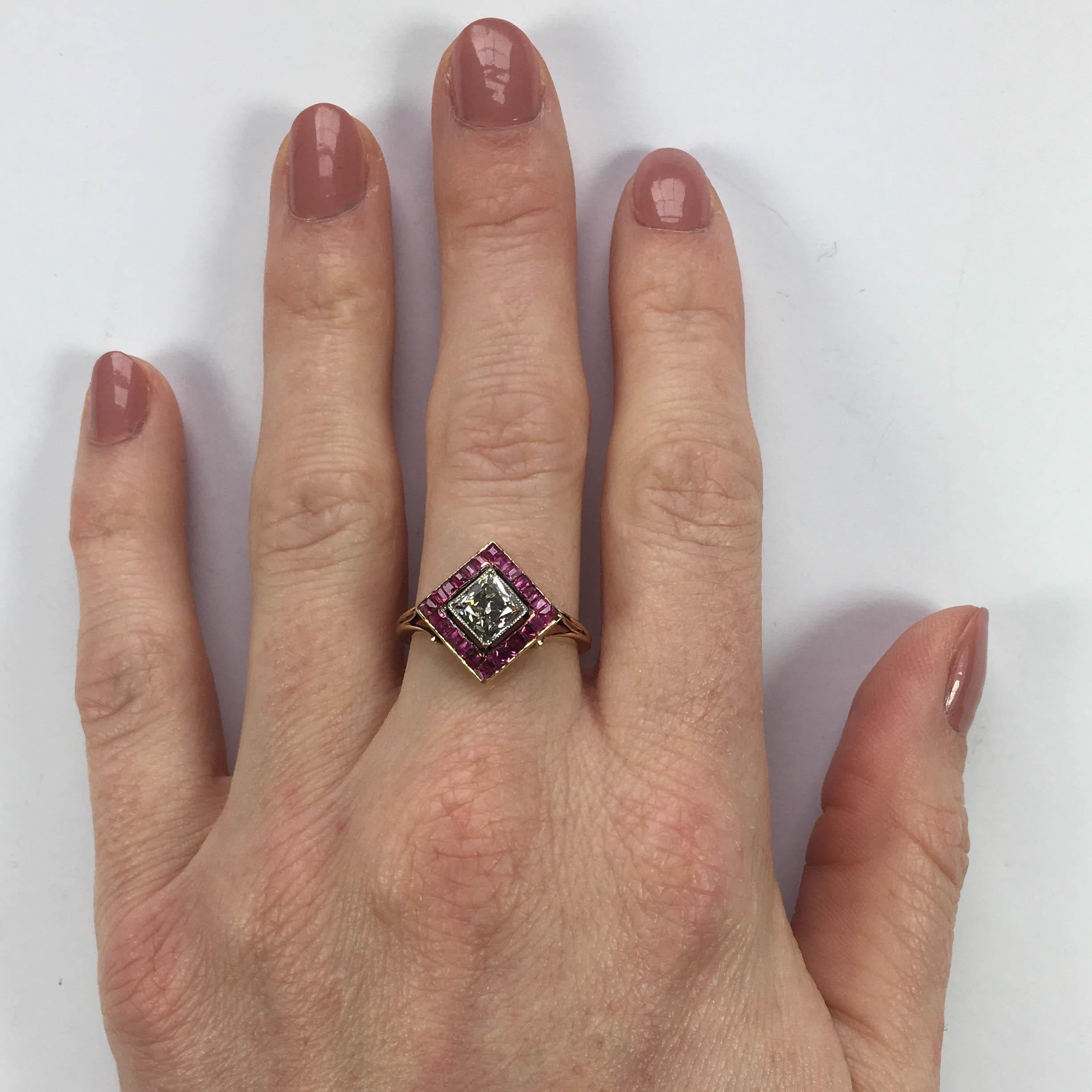 Edwardian 1.20 Carat Diamond Ruby Ring For Sale 8