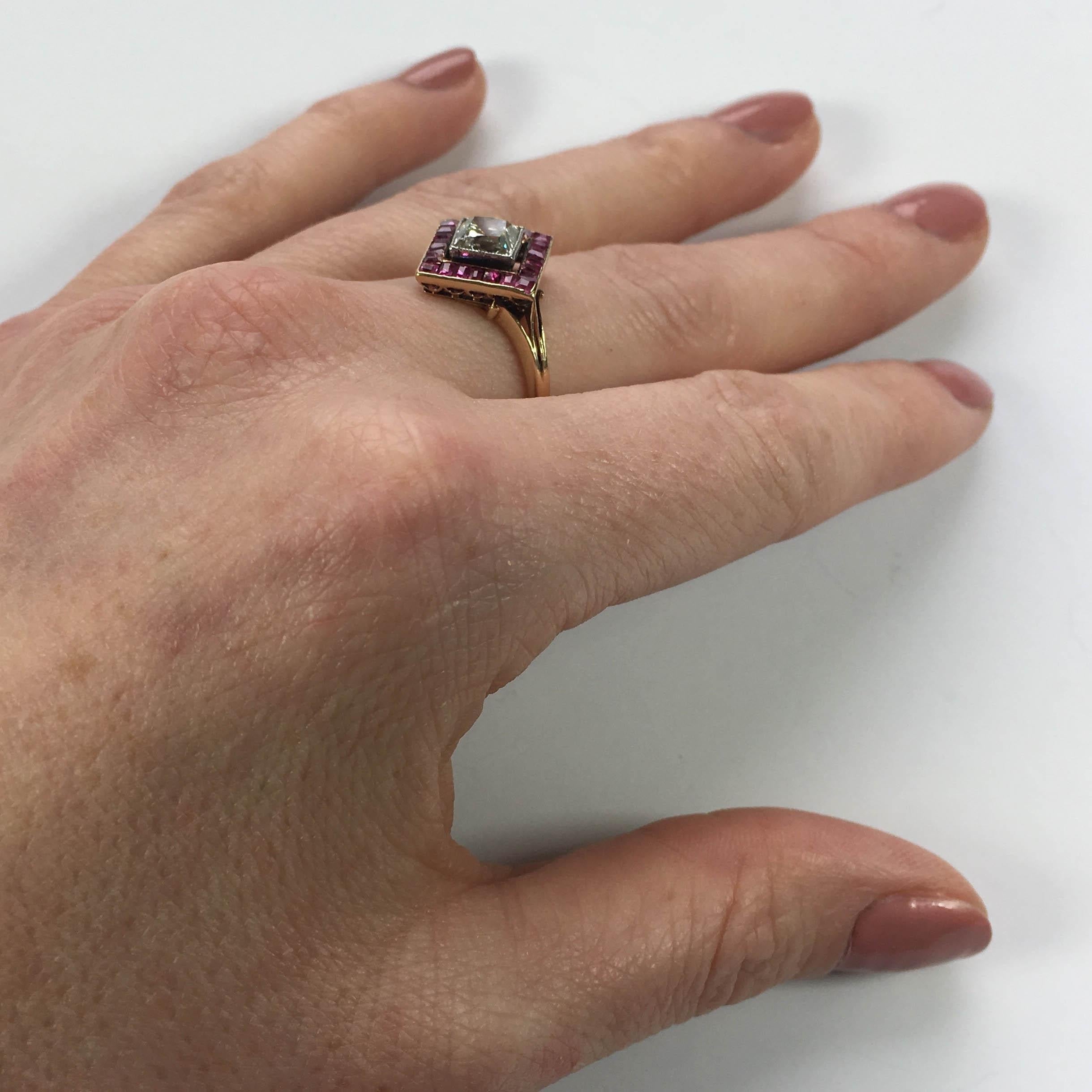 Edwardian 1.20 Carat Diamond Ruby Ring For Sale 9