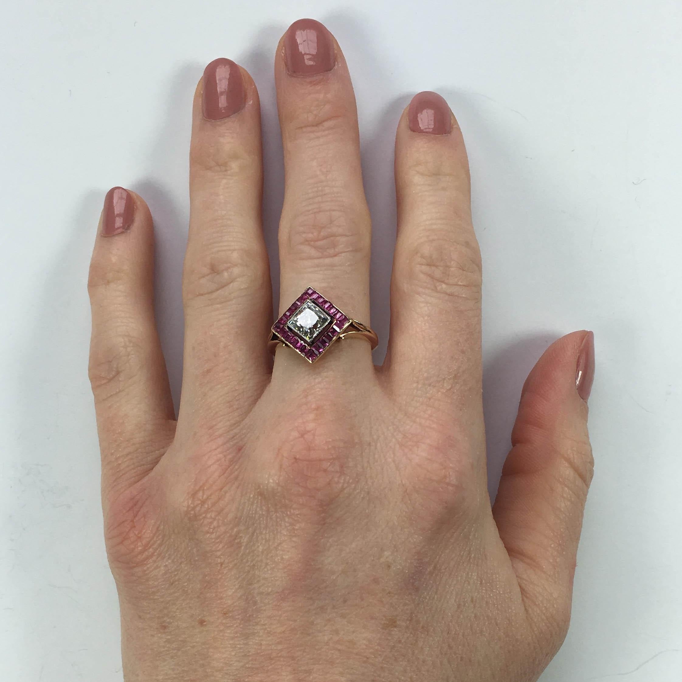 Edwardian 1.20 Carat Diamond Ruby Ring For Sale 4