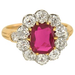 Antique Edwardian 1.20 Carat Natural Untreated Burma Ruby Diamond Ring