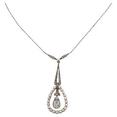 Collier édouardien solitaire en platine/or avec diamants 1,20 carat