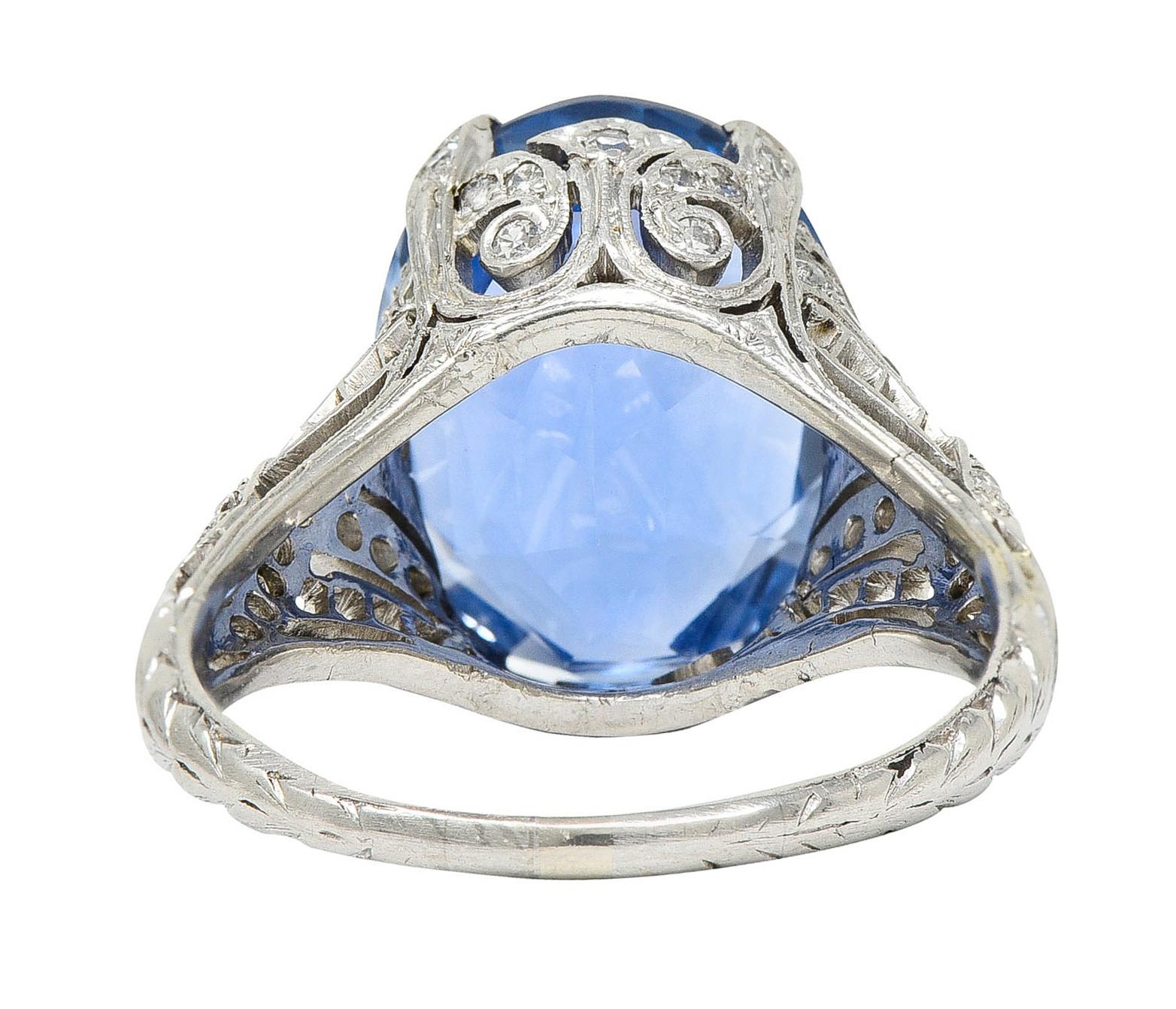 Oval Cut Edwardian 12.02 Carats No Heat Ceylon Sapphire Diamond Platinum Statement Ring 