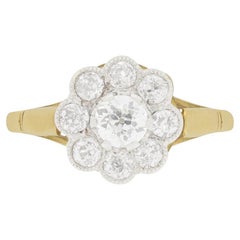 Antique Edwardian 1.20ct Diamond Daisy Cluster Ring, C.1910s