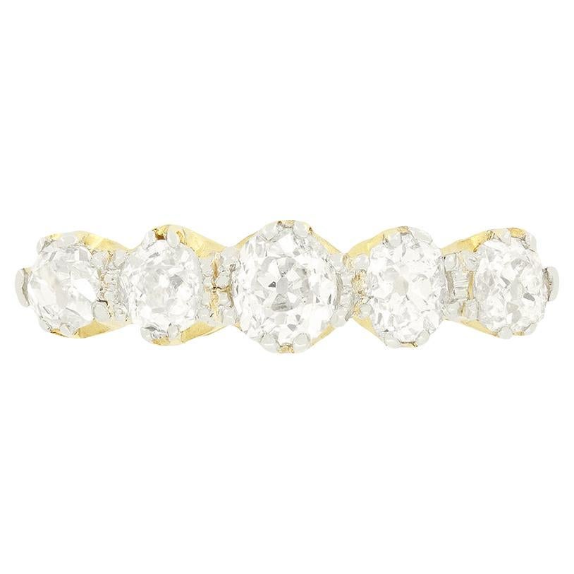 Anello edoardiano con cinque pietre e diamanti da 1,20 carati, 1910 ca.