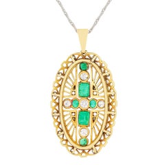 Edwardian 1.20ct Emerald and Diamond Pendant, c.1910s