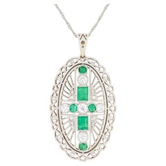 Edwardian 1.20ct Emerald and Diamond Pendant, c.1910s