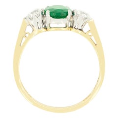 Edwardian 1.20ct Emerald and Diamond Three Stone Ring, c.1910s