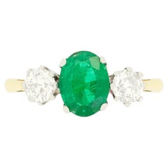 Edwardian 1.20ct Emerald and Diamond Three Stone Ring, c.1910s