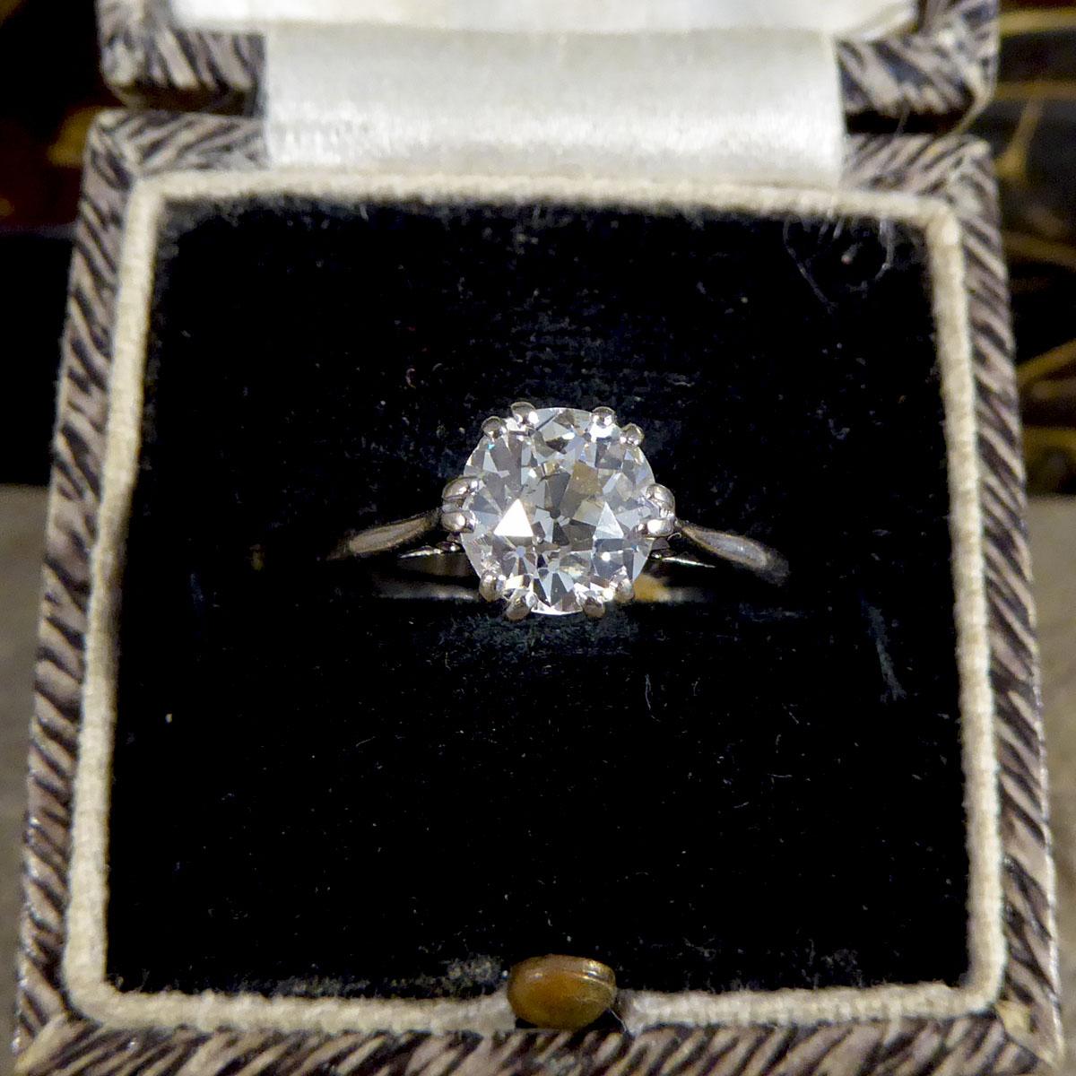 Edwardian 1.20ct Old Cushion Cut Diamond Solitaire Engagement Ring in 18ct White 3