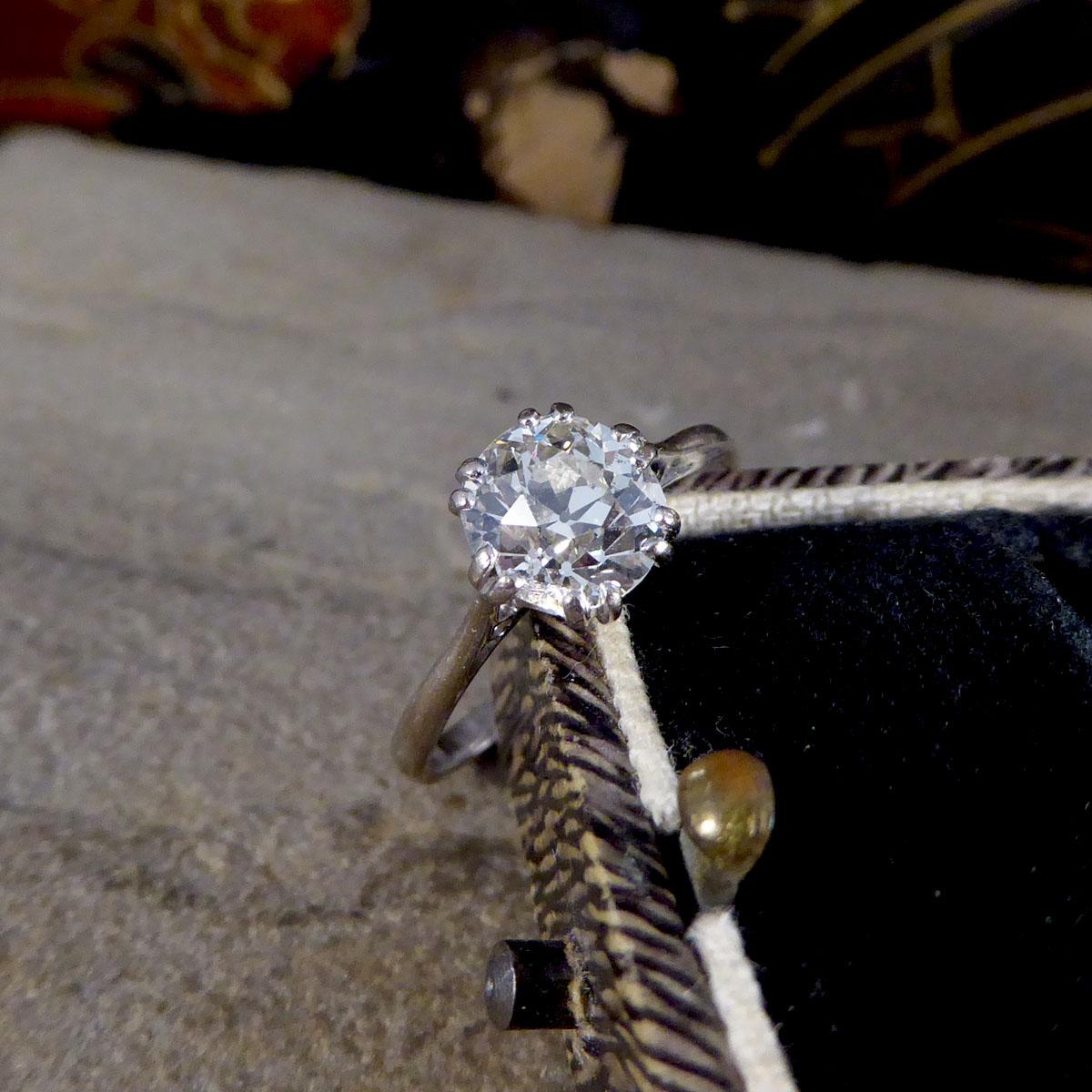 Edwardian 1.20ct Old Cushion Cut Diamond Solitaire Engagement Ring in 18ct White 4