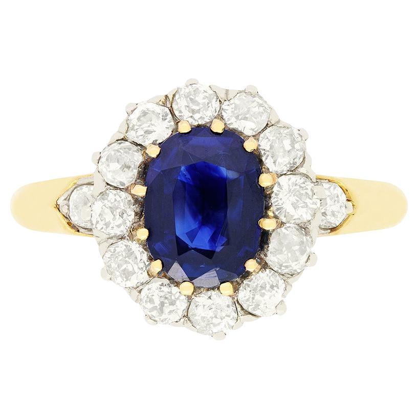 Edwardian 1.21ct Sapphire and Diamond Cluster Ring, c.1910s