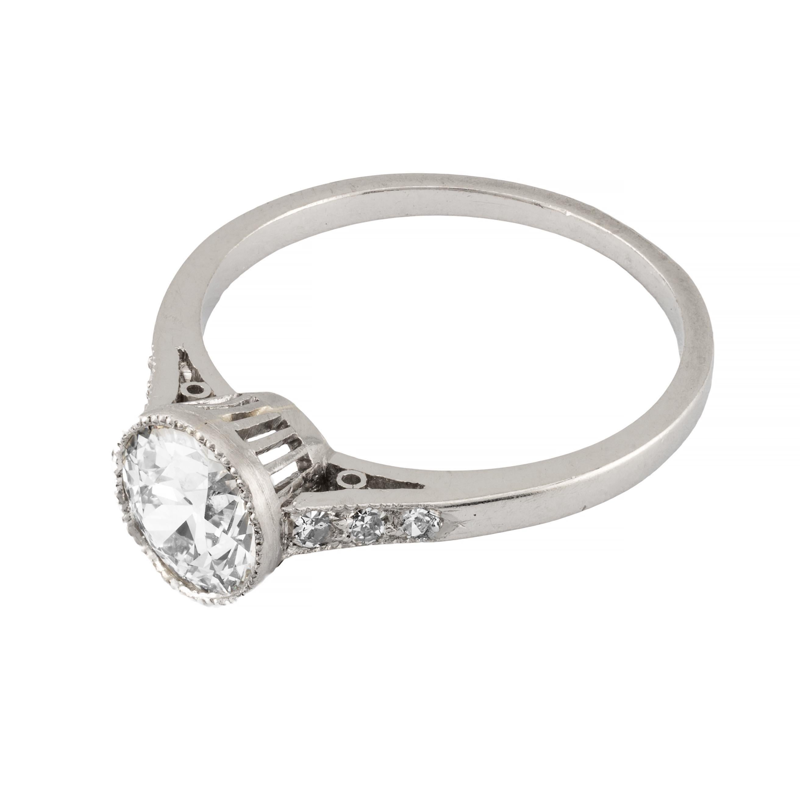 Old European Cut Edwardian 1.22ctw Bezel Set European Cut Diamond Engagement Ring Platinum For Sale